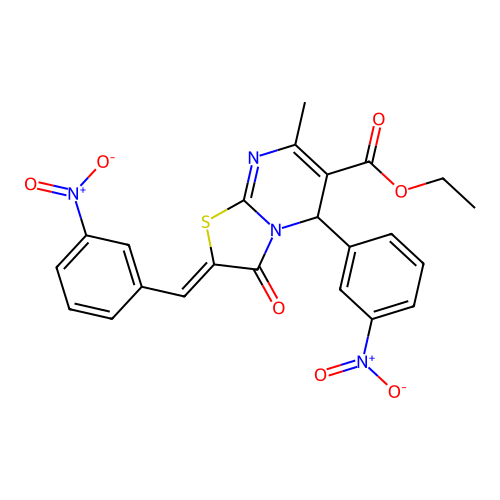 ETHYL (8Z)-4-METHYL-2-(3-NITROPHENYL)-8-[(3-NITROPHENYL)METHYLIDENE]-9-OXO-7-THIA-1,5-DIAZABICYCLO[4.3.0]NONA-3,5-DIENE-3-CARBOXYLATE structure