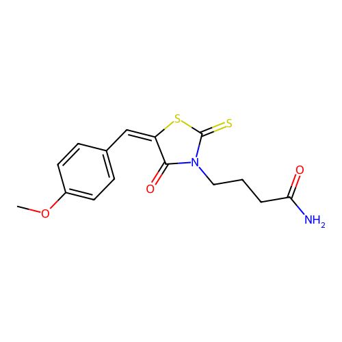 4-[(5E)-5-(4-methoxybenzylidene)-4-oxo-2-thioxo-1,3-thiazolidin-3-yl]butanamide structure