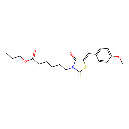 (Z)-propyl 6-(5-(4-methoxybenzylidene)-4-oxo-2-thioxothiazolidin-3-yl)hexanoate structure