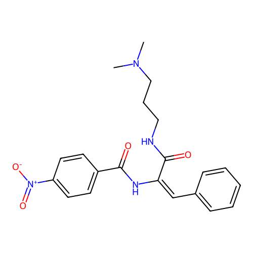 N-[1-({[3-(dimethylamino)propyl]amino}carbonyl)-2-phenylvinyl]-4-nitrobenzamide structure