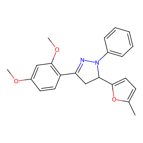 3-(2,4-dimethoxyphenyl)-5-(5-methylfuran-2-yl)-1-phenyl-4,5-dihydro-1H-pyrazole structure
