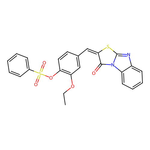 (E)-2-ethoxy-4-((3-oxobenzo[4,5]imidazo[2,1-b]thiazol-2(3H)-ylidene)methyl)phenyl benzenesulfonate structure