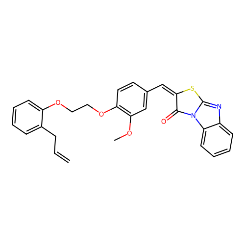 (E)-2-(4-(2-(2-allylphenoxy)ethoxy)-3-methoxybenzylidene)benzo[4,5]imidazo[2,1-b]thiazol-3(2H)-one structure