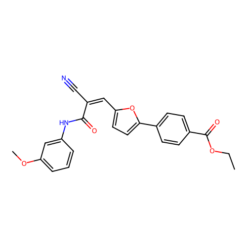 ethyl 4-[5-[(Z)-2-cyano-3-(3-methoxyanilino)-3-oxoprop-1-enyl]furan-2-yl]benzoate structure