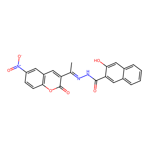(E)-3-hydroxy-N'-(1-(6-nitro-2-oxo-2H-chromen-3-yl)ethylidene)-2-naphthohydrazide structure