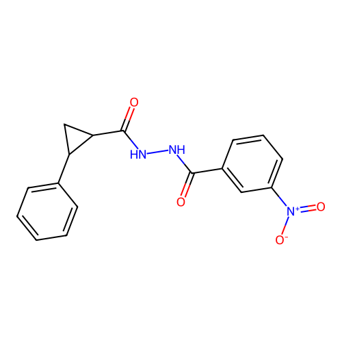 3-nitro-N'-(2-phenylcyclopropanecarbonyl)benzohydrazide structure