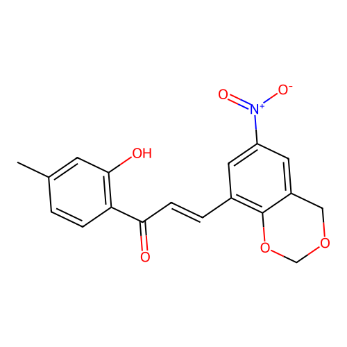 (E)-1-(2-hydroxy-4-methylphenyl)-3-(6-nitro-4H-1,3-benzodioxin-8-yl)prop-2-en-1-one structure