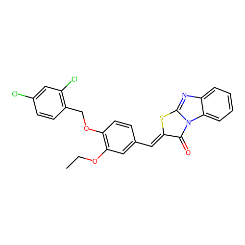 (Z)-2-(4-((2,4-dichlorobenzyl)oxy)-3-ethoxybenzylidene)benzo[4,5]imidazo[2,1-b]thiazol-3(2H)-one structure