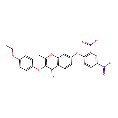 7-(2,4-dinitrophenoxy)-3-(4-ethoxyphenoxy)-2-methyl-4H-chromen-4-one structure