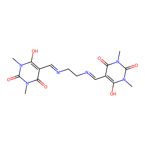 5,5'-((ethane-1,2-diylbis(azanediyl))bis(methanylylidene))bis(1,3-dimethylpyrimidine-2,4,6(1H,3H,5H)-trione) structure