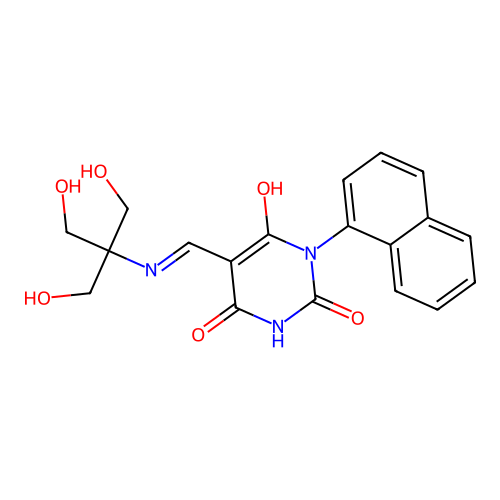 (5Z)-5-({[1,3-dihydroxy-2-(hydroxymethyl)propan-2-yl]amino}methylidene)-1-(naphthalen-1-yl)pyrimidine-2,4,6(1H,3H,5H)-trione structure