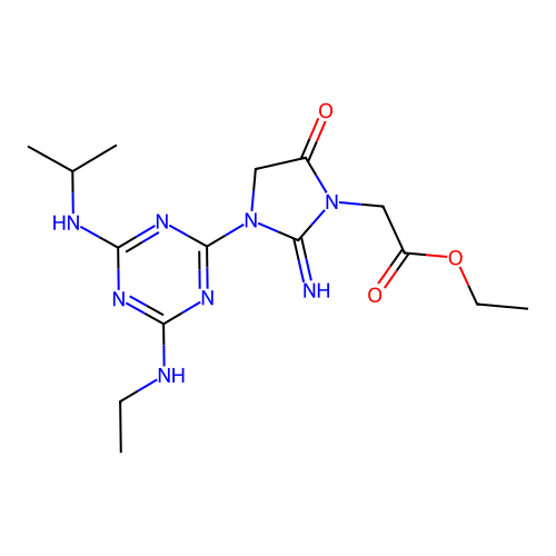 [3-(4-Ethylamino-6-isopropylamino-[1,3,5]triazin-2-yl)-2-imino-5-oxo-imidazolidin-1-yl]-acetic acid ethyl  ester structure