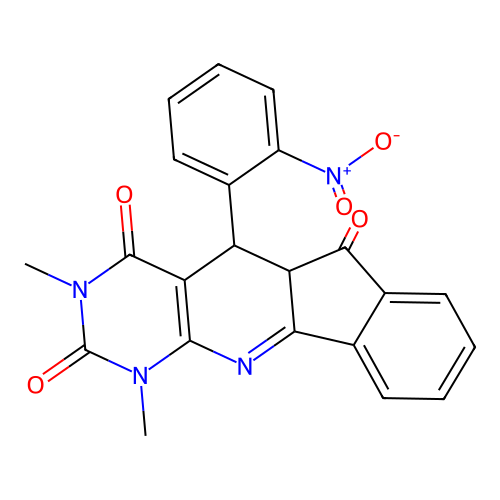 1,3-dimethyl-5-(2-nitrophenyl)-5,5a-dihydro-1H-indeno[2',1':5,6]pyrido[2,3-d]pyrimidine-2,4,6(3H)-trione structure
