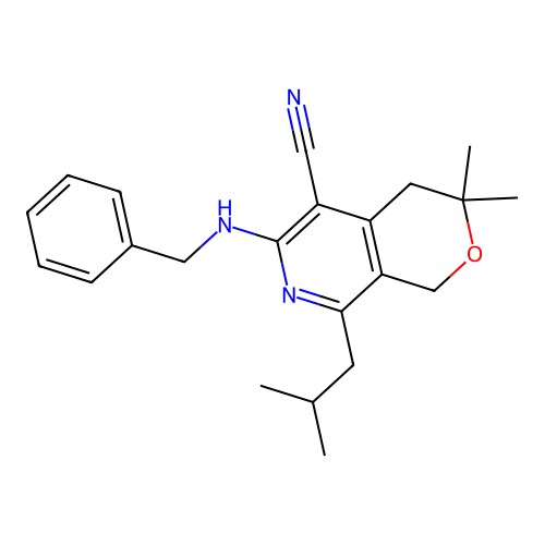 6-(benzylamino)-3,3-dimethyl-8-(2-methylpropyl)-1,4-dihydropyrano[3,4-c]pyridine-5-carbonitrile structure