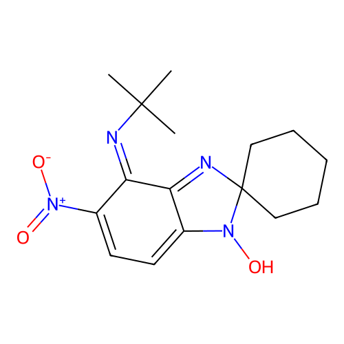 N-tert-butyl-1-hydroxy-5-nitro-4-spiro[benzimidazole-2,1'-cyclohexane]imine structure