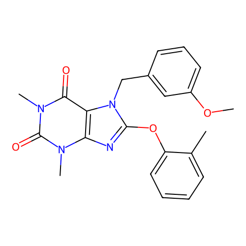 7-(3-methoxybenzyl)-1,3-dimethyl-8-(o-tolyloxy)-1H-purine-2,6(3H,7H)-dione structure