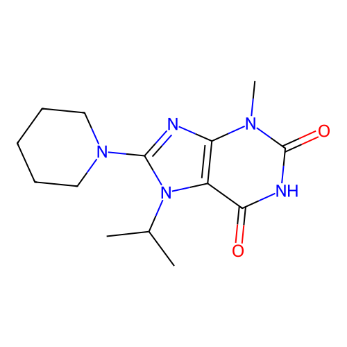 3-methyl-8-(piperidin-1-yl)-7-(propan-2-yl)-3,7-dihydro-1H-purine-2,6-dione structure