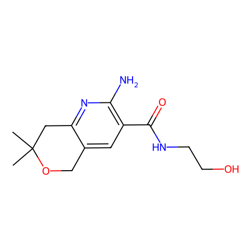 2-amino-N-(2-hydroxyethyl)-7,7-dimethyl-7,8-dihydro-5H-pyrano[4,3-b]pyridine-3-carboxamide structure
