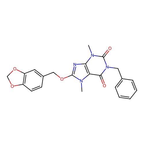 8-(benzo[d][1,3]dioxol-5-ylmethoxy)-1-benzyl-3,7-dimethyl-1H-purine-2,6(3H,7H)-dione structure