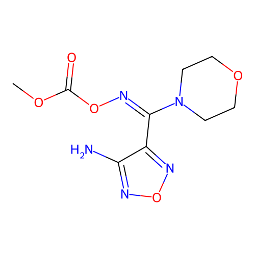 (E)-(4-amino-1,2,5-oxadiazol-3-yl)(morpholino)methanone O-methoxycarbonyl oxime structure