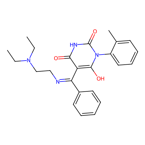 (5E)-5-[{[2-(diethylamino)ethyl]amino}(phenyl)methylidene]-1-(2-methylphenyl)pyrimidine-2,4,6(1H,3H,5H)-trione structure
