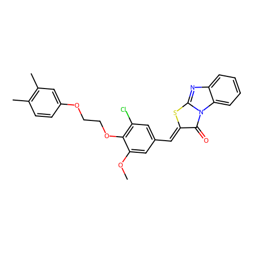 (Z)-2-(3-chloro-4-(2-(3,4-dimethylphenoxy)ethoxy)-5-methoxybenzylidene)benzo[4,5]imidazo[2,1-b]thiazol-3(2H)-one structure