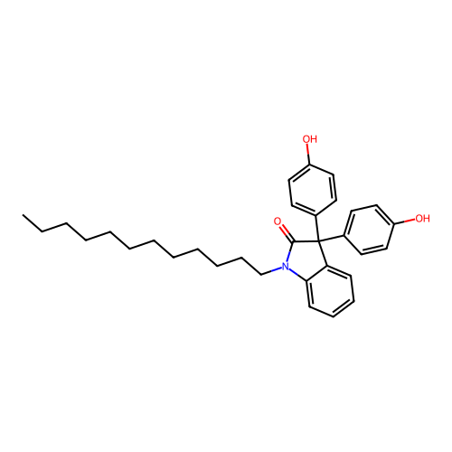 1-dodecyl-3,3-bis(4-hydroxyphenyl)-1,3-dihydro-2H-indol-2-one structure