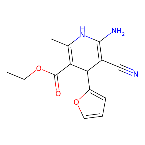 Ethyl 6-amino-5-cyano-4-(furan-2-yl)-2-methyl-1,4-dihydropyridine-3-carboxylate structure