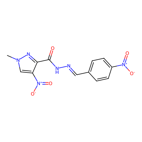 1-methyl-4-nitro-N'-[(E)-(4-nitrophenyl)methylidene]-1H-pyrazole-3-carbohydrazide structure