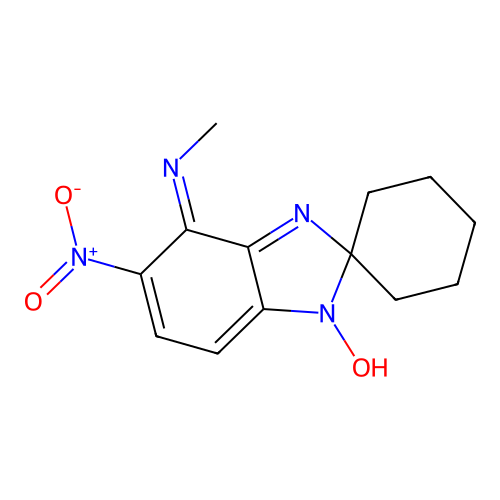 Methyl-(5-nitro-1-oxy-spiro[benzoimidazole-2,1'-cyclohex]-4-yl)-amine structure