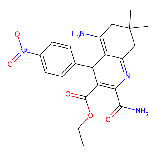 Ethyl 5-amino-2-carbamoyl-7,7-dimethyl-4-(4-nitrophenyl)-6,8-dihydro-4H-quinoline-3-carboxylate structure