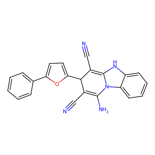 1-amino-3-(5-phenylfuran-2-yl)-3,5-dihydropyrido[1,2-a]benzimidazole-2,4-dicarbonitrile structure