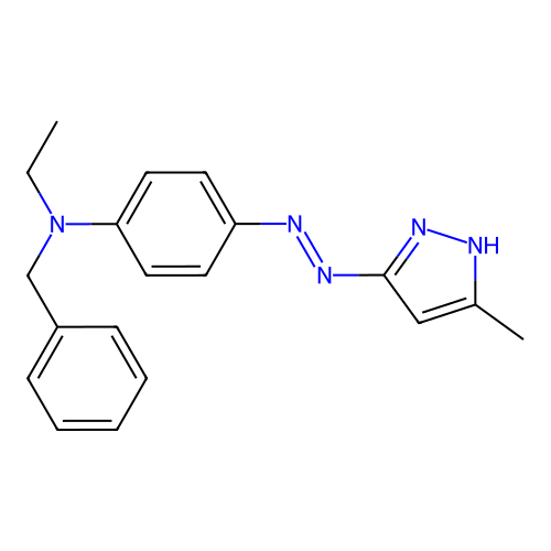 N-benzyl-N-ethyl-4-[(E)-(5-methyl-1H-pyrazol-3-yl)diazenyl]aniline structure