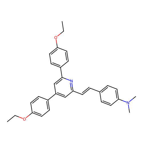 4-{(E)-2-[4,6-bis(4-ethoxyphenyl)pyridin-2-yl]ethenyl}-N,N-dimethylaniline structure