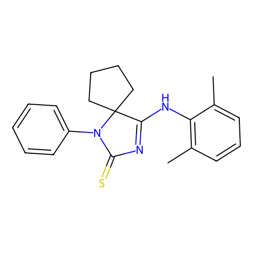 (4Z)-4-[(2,6-dimethylphenyl)imino]-1-phenyl-1,3-diazaspiro[4.4]nonane-2-thione structure