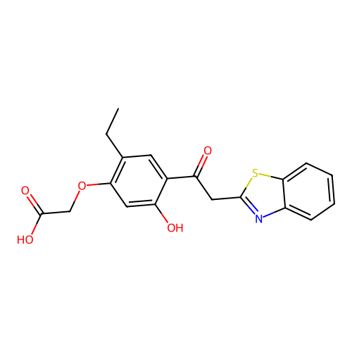 [4-(2-Benzothiazol-2-yl-acetyl)-2-ethyl-5-hydroxy-phenoxy]-acetic acid structure