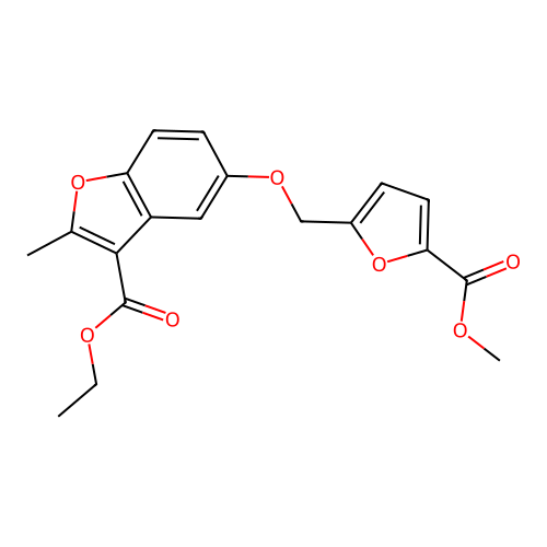 ethyl 5-{[5-(methoxycarbonyl)furan-2-yl]methoxy}-2-methyl-1-benzofuran-3-carboxylate structure
