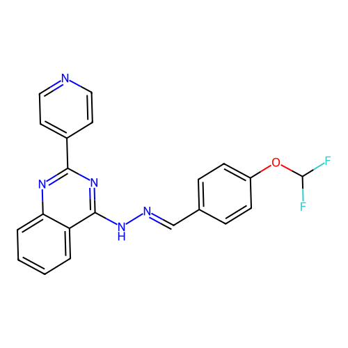 (E)-4-(2-(4-(difluoromethoxy)benzylidene)hydrazinyl)-2-(pyridin-4-yl)quinazoline structure