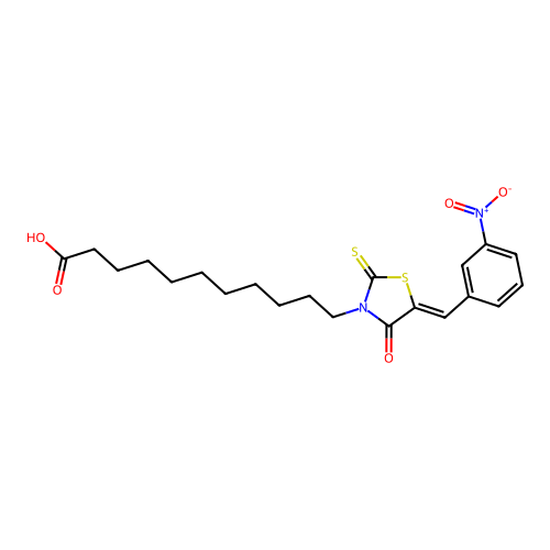 11-(5-{3-Nitrobenzylidene}-4-oxo-2-thioxo-1,3-thiazolidin-3-yl)undecanoic acid structure