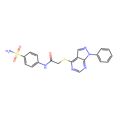 2-((1-phenyl-1H-pyrazolo[3,4-d]pyrimidin-4-yl)thio)-N-(4-sulfamoylphenyl)acetamide structure