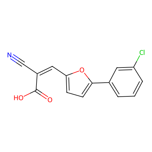 (Z)-3-(5-(3-chlorophenyl)furan-2-yl)-2-cyanoacrylic acid structure