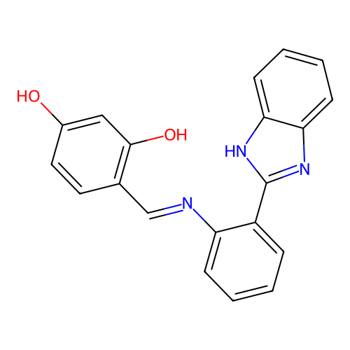4-[(E)-{[2-(1H-benzimidazol-2-yl)phenyl]imino}methyl]benzene-1,3-diol structure