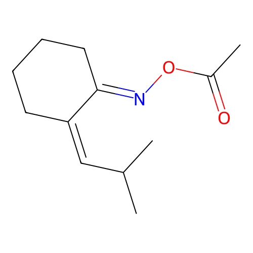 (1E,2Z)-2-(2-methylpropylidene)cyclohexanone O-acetyl oxime structure