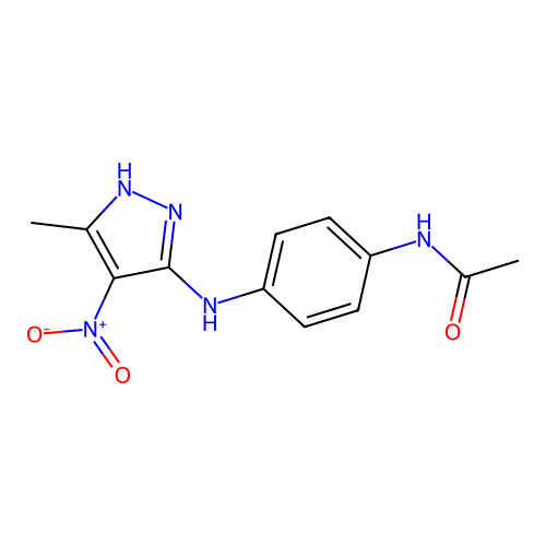 N-(4-((3-methyl-4-nitro-1H-pyrazol-5-yl)amino)phenyl)acetamide structure