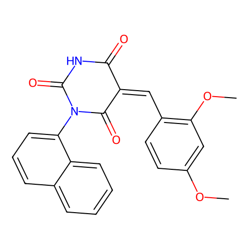 (5Z)-5-(2,4-dimethoxybenzylidene)-1-(naphthalen-1-yl)pyrimidine-2,4,6(1H,3H,5H)-trione structure