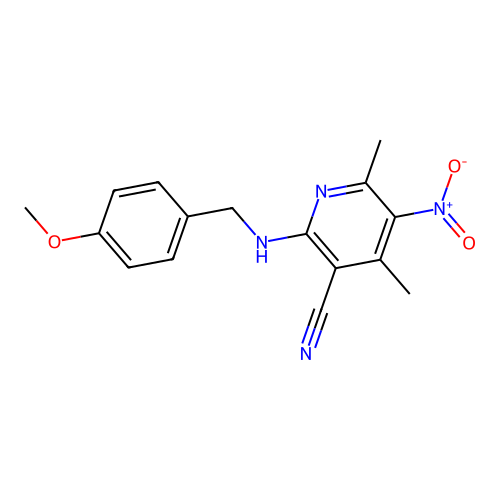 2-(4-Methoxy-benzylamino)-4,6-dimethyl-5-nitro-nicotinonitrile structure