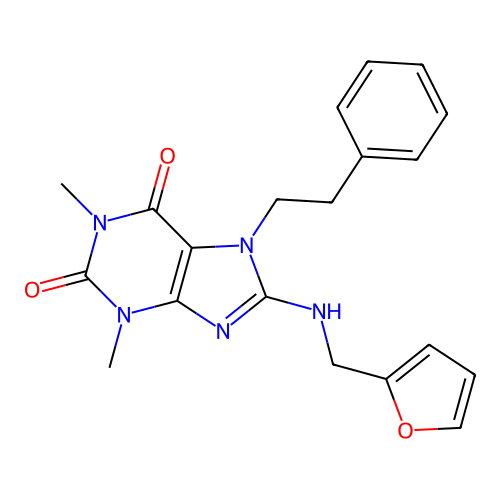 8-((furan-2-ylmethyl)amino)-1,3-dimethyl-7-phenethyl-1H-purine-2,6(3H,7H)-dione structure