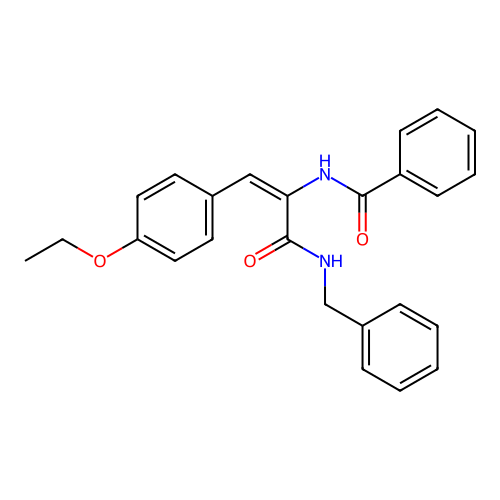 N-[(1E)-3-(benzylamino)-1-(4-ethoxyphenyl)-3-oxoprop-1-en-2-yl]benzamide structure