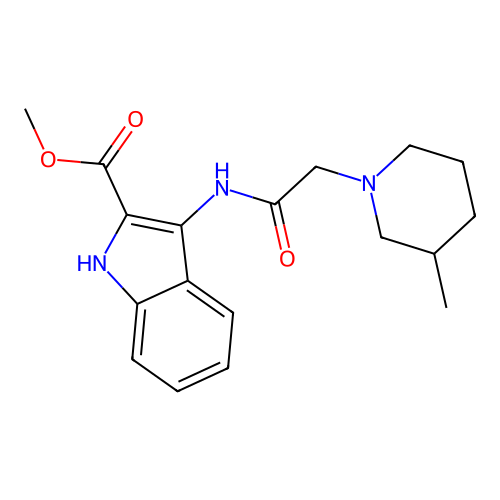 methyl 3-{[(3-methylpiperidin-1-yl)acetyl]amino}-1H-indole-2-carboxylate structure