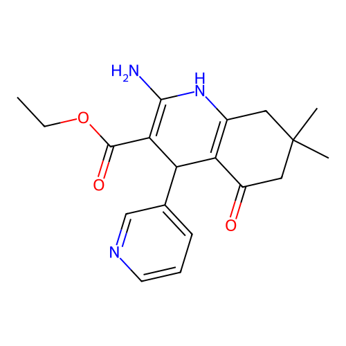 Ethyl 2-amino-7,7-dimethyl-5-oxo-4-pyridin-3-yl-1,4,6,8-tetrahydroquinoline-3-carboxylate structure